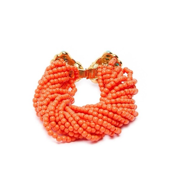 Kenneth Jay Lane KJL Torsade Beaded Multistrand Clasp Bracelet Coral 22k Plated - Picture 3 of 5